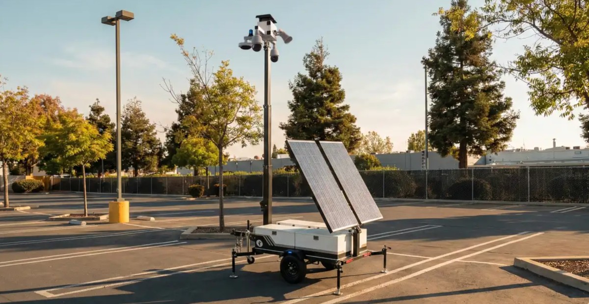 Flock Mobile Security Trailer with cameras and solar equipment