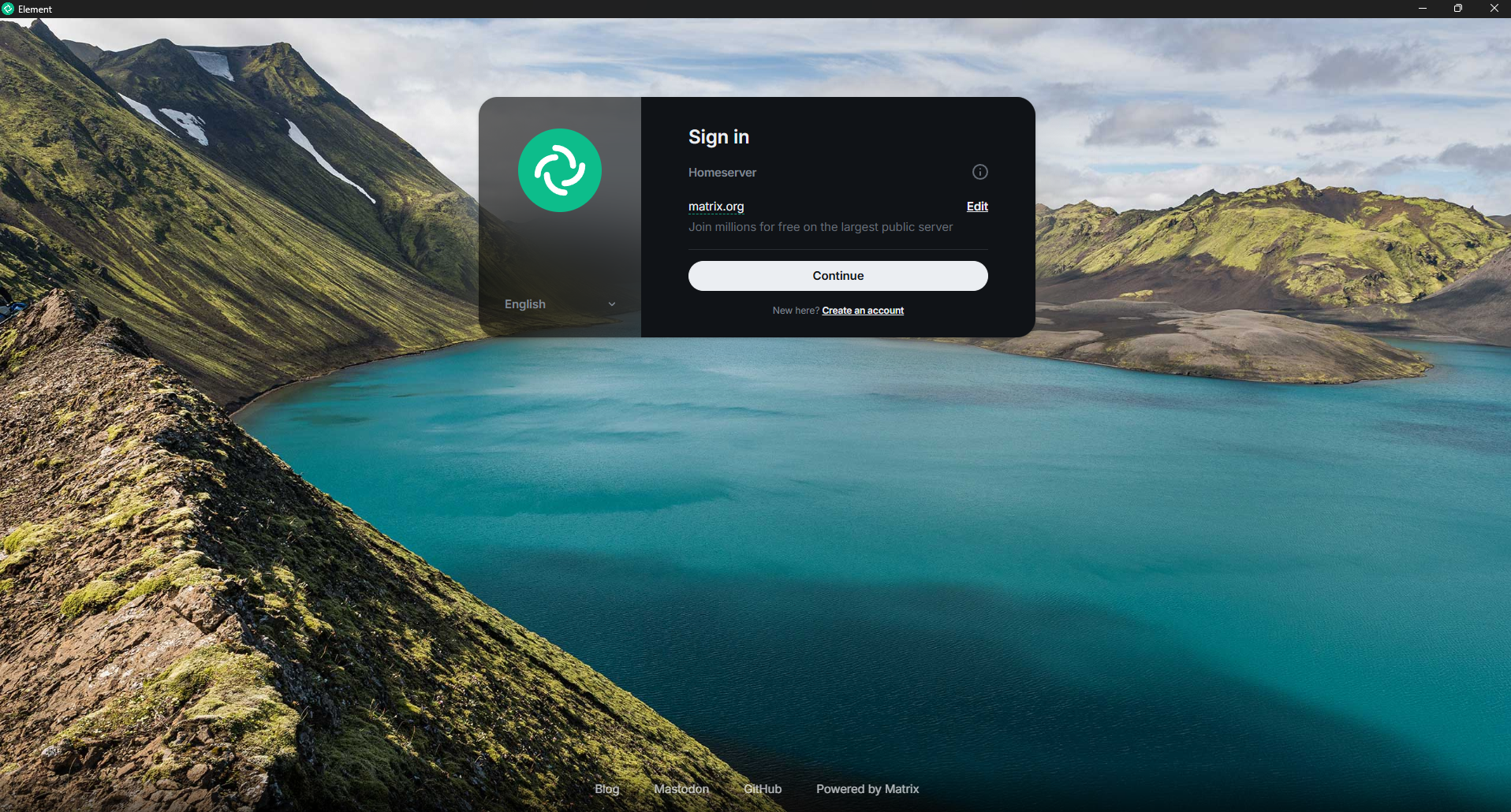 Element Desktop: Create an account