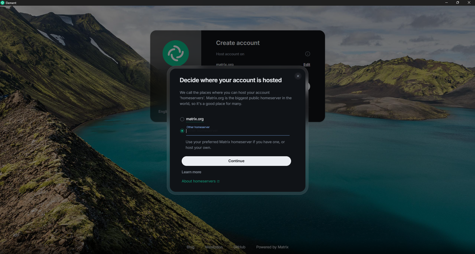 Element Desktop: Other homeserver base.rgherd.com