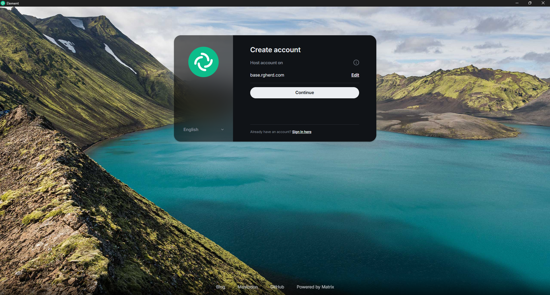 Element Desktop: Confirm homeserver and continue