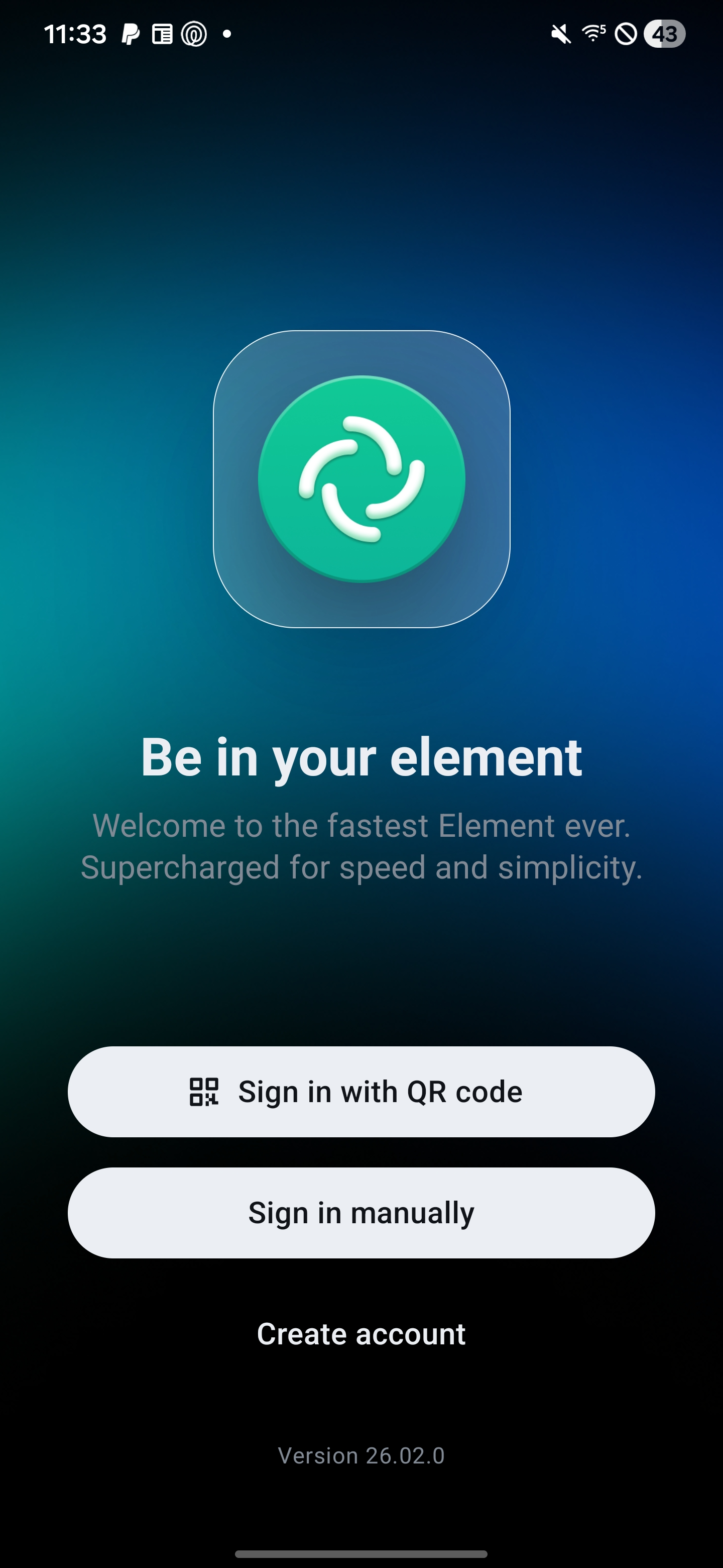 Element X: Create account button
