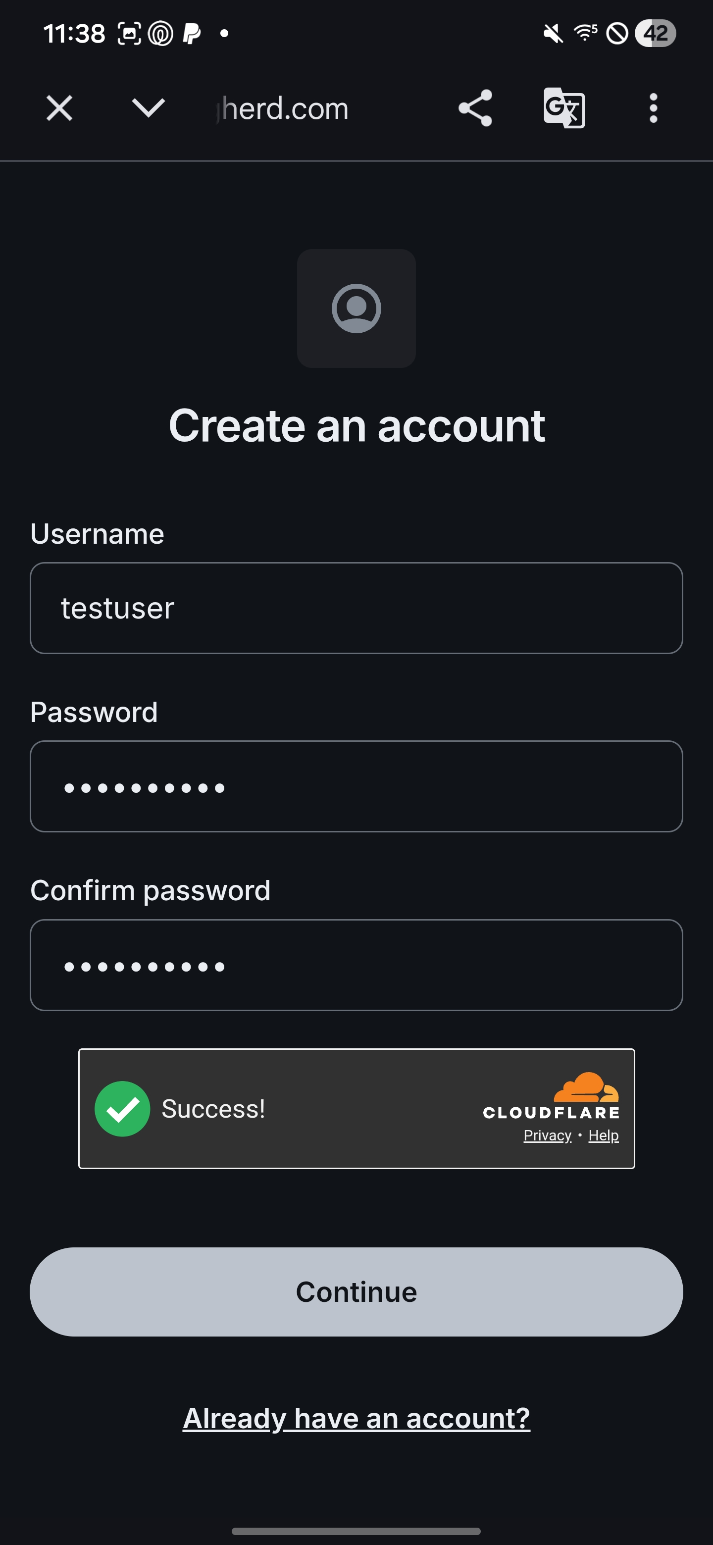 Element X: Create username and password