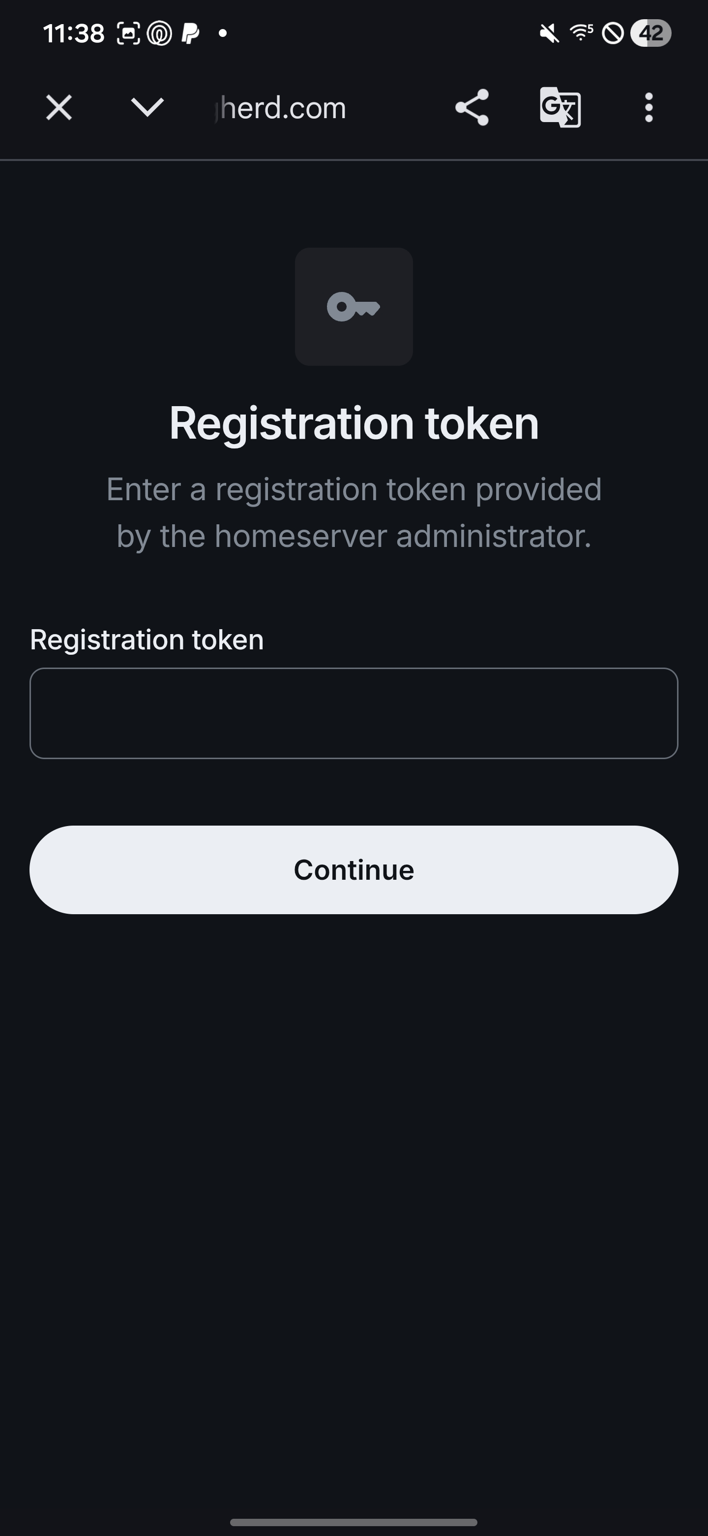 Element X: Registration token screen